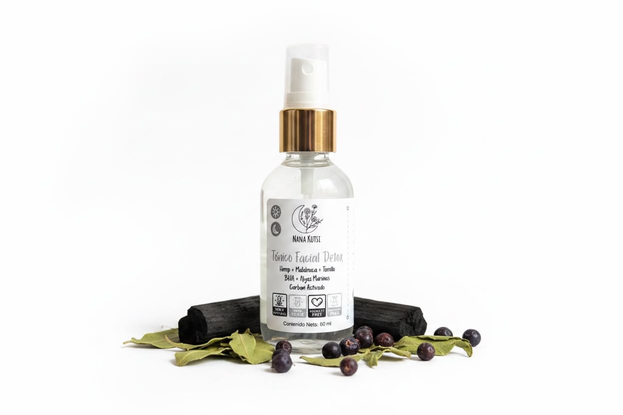 Tónico Facial Détox. arbol de té, carbon activado, enebro, acido salicilico. 60ml.