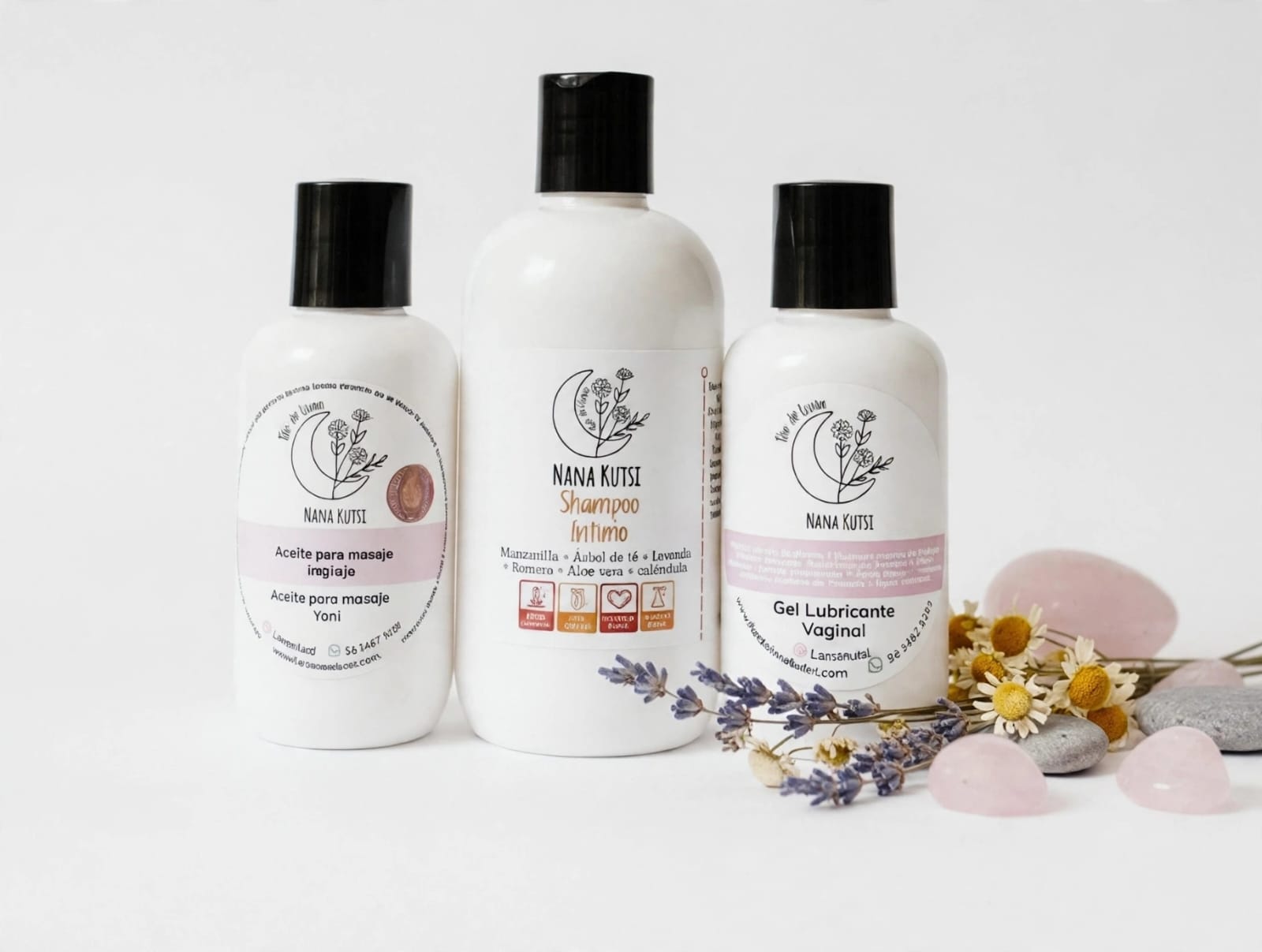 Kit de cuidado Íntimo (Shampoo 250  ml, aceite para masaje de yoni 125 ml, gel lubricante vaginal 125 ml)
