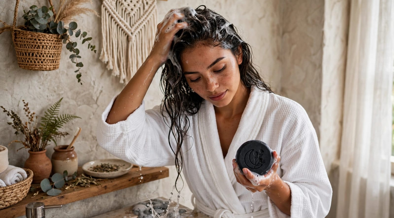 Shampoo sólido Détox con carbón activado, menta y árbol de té 100 gr