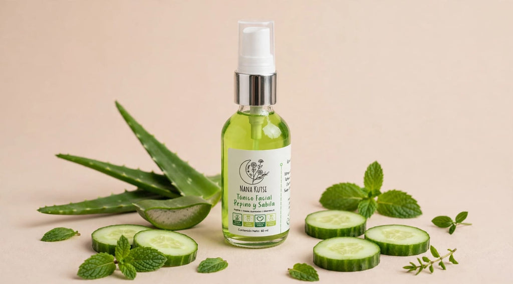 Tónico facial refrescante, pepino, aloe, bambú.