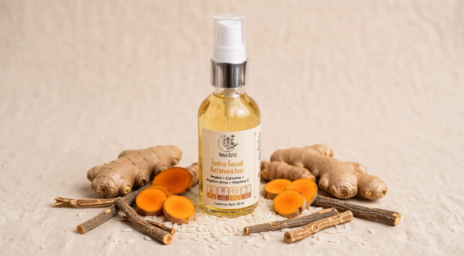 Tónico Facial Despigmentante con arroz, regaliz y vitamina C, 60 ml