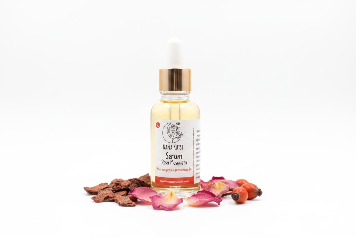 Serum facial hidratante de Rosa mosqueta, tepezcohuite, manzanilla. 30 ml